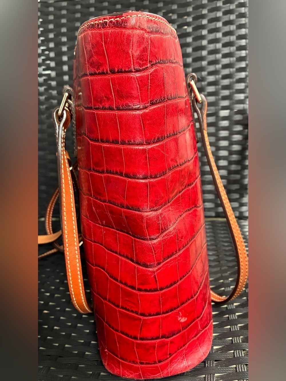 Dooney & Bourke Red Croc-Embossed Tote with Tan Straps - Picture 15 of 16